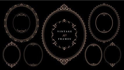 ビンテージフレームセット,アンティーク装飾素材,楕円
