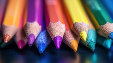 Colorful Pencils in a Row with Sharp Tips for Artistic Creativity