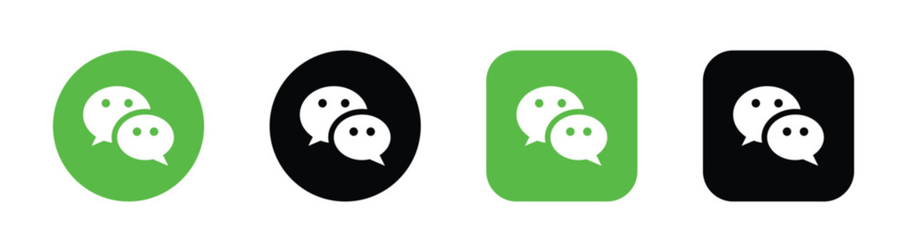 WeChat social media logo icon set green black round square vector collection