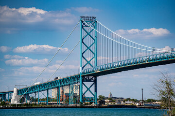 View of Ambassador Bridge connecting Canada and USA.