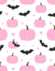 Cute pink pumpkins and bats pattern