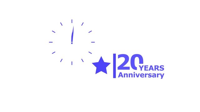 20 years anniversary motion graphic 4K footage with star. Animated design showing a clock and star symbol with 20 years anniversary text. Animated 20 years Birthday Wishes on a Transparent Background 
