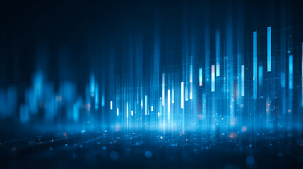 Blue tone bar chart with rising trend and digital lines