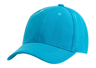 Blue mesh trucker cap isolated on white, a modern and stylish headwear perfect for customization or promotional purposes.