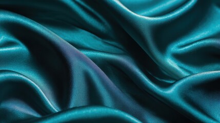 Fototapeta premium Dark Teal Silk Satin Fabric with Shiny Smooth Texture Close-Up