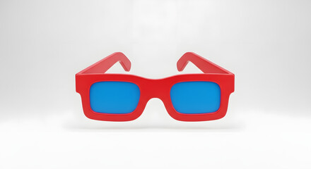 Red 3D Glasses with Blue Lenses on a White Background