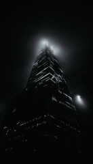 Skyscraper Tower Disappearing Into Fog &mdash; Black and White