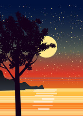 Sunset sea ocean background night