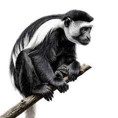 Obraz premium Black and White Colobus Monkey Standing Isolated on Transparent Background
