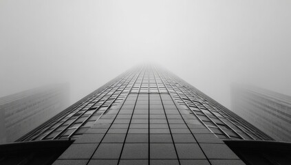 Fototapeta premium A grayscale perspective of a towering skyscraper