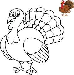 Thanksgiving Turkey Coloring Page – Cute Cartoon Turkey Illustration for Kids – Fun Activity Printable for Preschool and Kindergarten