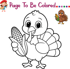 Thanksgiving Turkey Corn Coloring Page – Cute Turkey Holding Harvest Corn – Fun Kids Activity Printable for Preschool and Kindergarten