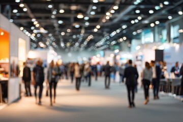 Blurred view of a busy trade show hall