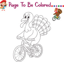 Thanksgiving Turkey Bicycle Coloring Page – Funny Turkey Riding Bike Illustration – Fun Kids Activity Printable for Preschool and Kindergarten
