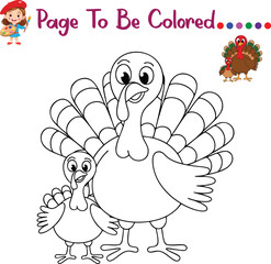 Thanksgiving Turkey Family Coloring Page – Cute Parent and Baby Turkey Illustration – Fun Kids Activity Printable for Preschool and Kindergarten