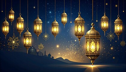 Decorative Lanterns with Starry Night Background