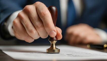Close-up of a hand stamping a document