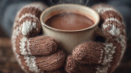 Embracing Winter Warmth: Steaming Hot Cocoa in Cozy Patterned Mittens