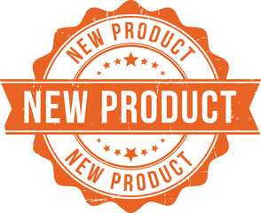 Obraz premium New Product Orange Grunge Stamp Badge with Stars on White Background Design