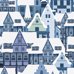 Winter Christmas town seamless pattern