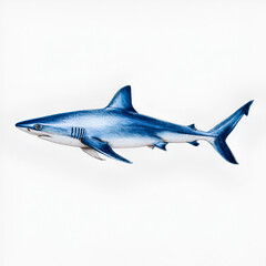 Obraz premium Powerful Blue Shark Swimming on White Background