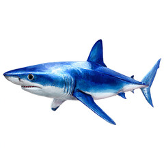 Fototapeta premium Powerful Blue Shark Swimming on White Background