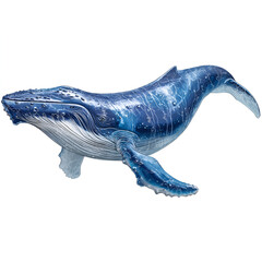 Majestic Blue Whale Swimming on White Background
