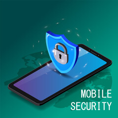 Isometric concept smartphone global cyber security