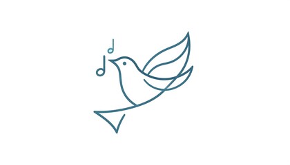 A stylized line drawing of a bird in flight, holding a musical note, evokes a sense of freedom and melody.
