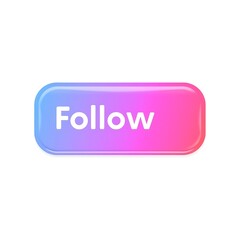 Illustration of a vibrant follow button with a gradient of pink and blue, isolated on white