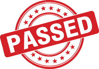 Red Passed Stamp with Circle, Stars, Grunge Texture on White Background