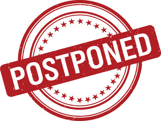 Red Postponed Stamp with Star Circle Grunge Texture on Isolated White Background