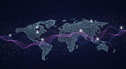 World map with connections depicted by lines and small human icons.