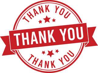 Thank You Red Round Stamp with Stars and Ribbon Banner on a White Background
