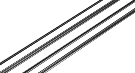 Two perfectly parallel diagonal strips of sleek metallic silver high-tech synthetic adhesive with seamless edges and reflective polished surface on white background, Concept of technological