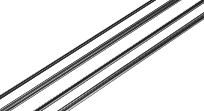 Two perfectly parallel diagonal strips of sleek metallic silver high-tech synthetic adhesive with seamless edges and reflective polished surface on white background, Concept of technological