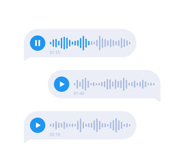 audio message design, play voice messages vector UI elements on white