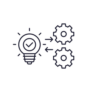 Implementation icon, idea execution line design on white
