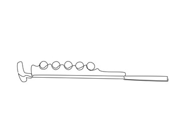 Continuous one line drawing a mini golf stick and some colorful golf balls. A set of equipment is prepared. Focus on sports. Game. National Mini Golf Day. Single line draw design vector illustration