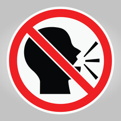 No Loud Talking Sign with Human Figure and Red Circle on Gray Background
