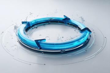 3d triangular cycle of glossy arrows floating above a matte white surface