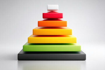 Glossy 3d pyramid timeline infographic with ascending levels on white background