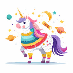 Obraz premium Magical unicorn piñata bursting with joy and ready to celebrate birthday parties and fun events