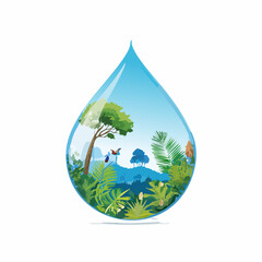Obraz premium World in a droplet, vibrant ecosystem of trees and nature's beauty, ecological concept