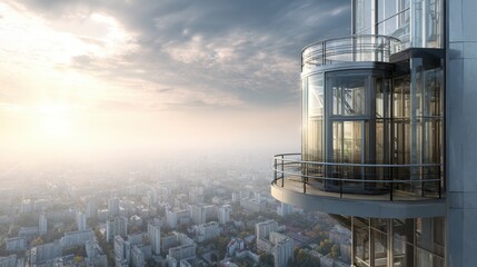 Obraz premium Luxury Skyscraper Elevator with City View