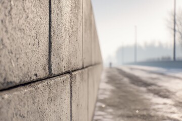 Frozen Gray Stone Wall In Winter Landscape