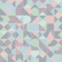 Geometric pastel pattern with triangles, circles and squares background, seamless pattern, Stock royalty image.