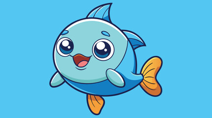 Cute Cartoon Dolphin Character – Sea Animal, Ocean Life, Marine Creature, Funny Dolphin, Happy Fish, Blue Dolphin, Aquatic Mascot, Cute Pet, Smiling Face, Vector Design, Cartoon Sea Animal, Children’s