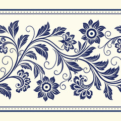 Elegant navy blue floral border design on cream background