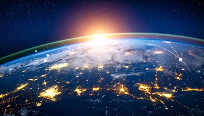 Glowing blue earth from space Digital Connectivity and Global Network Driving Internet Business Through Blockchain and Communication Technology